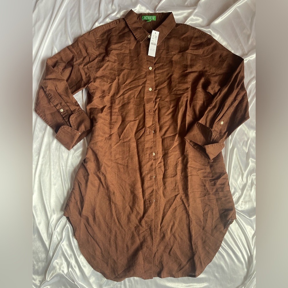 J. Crew Brown Relaxed Fit Beach Shirt Linen